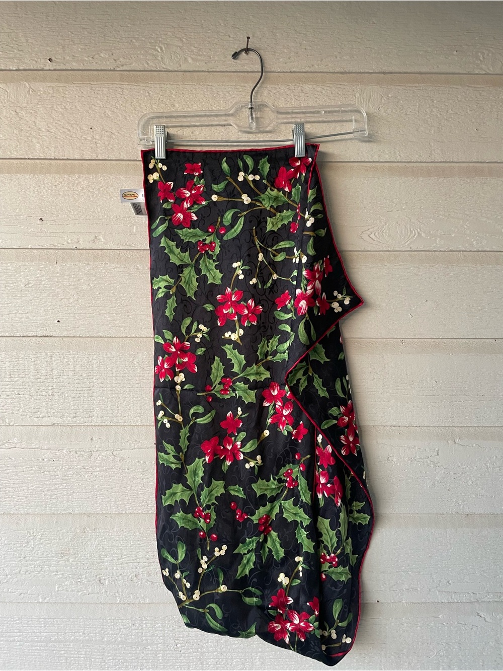 100% Silk Christmas Holly Floral Scarf Talbots